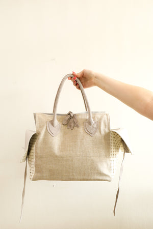 Let & Her Medium Bag - Linen & Perforated White Leather