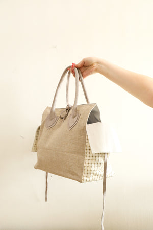 Let & Her Medium Bag - Linen & Perforated White Leather