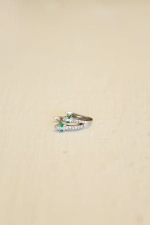 E034 - 14k WG Snake Earrings w/30 Diamonds .09ct & 4 Emeralds.