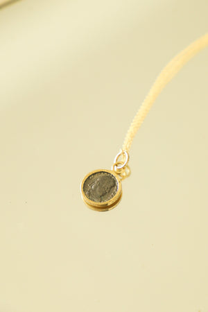 N043 - 14k 18" Matte Rolo Chain w/14 YG Julius Caesar Coin Pendant