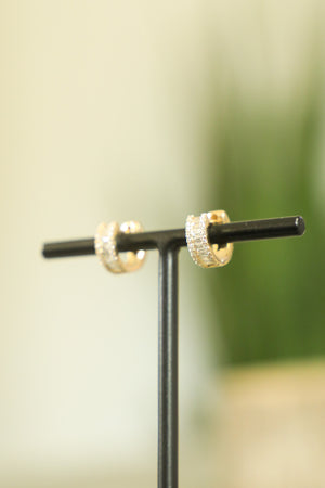 E153 - 14k YG 12.5mm Hoop Earrings w/48 Round Diamonds (0.19cts) & 20 Baguette Diamonds (0.29cts)