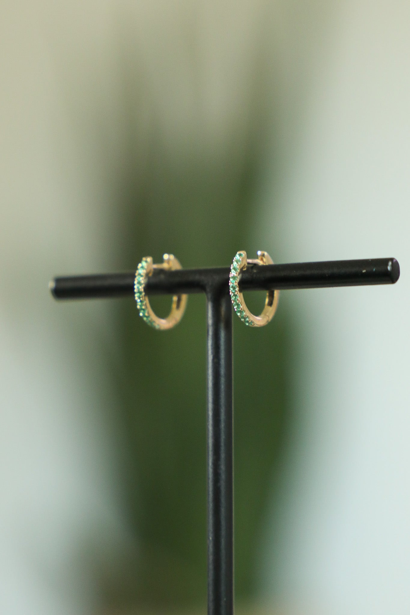 E171 - 14k YG 12mm Hoops w/20 Round Emeralds 0.15cts