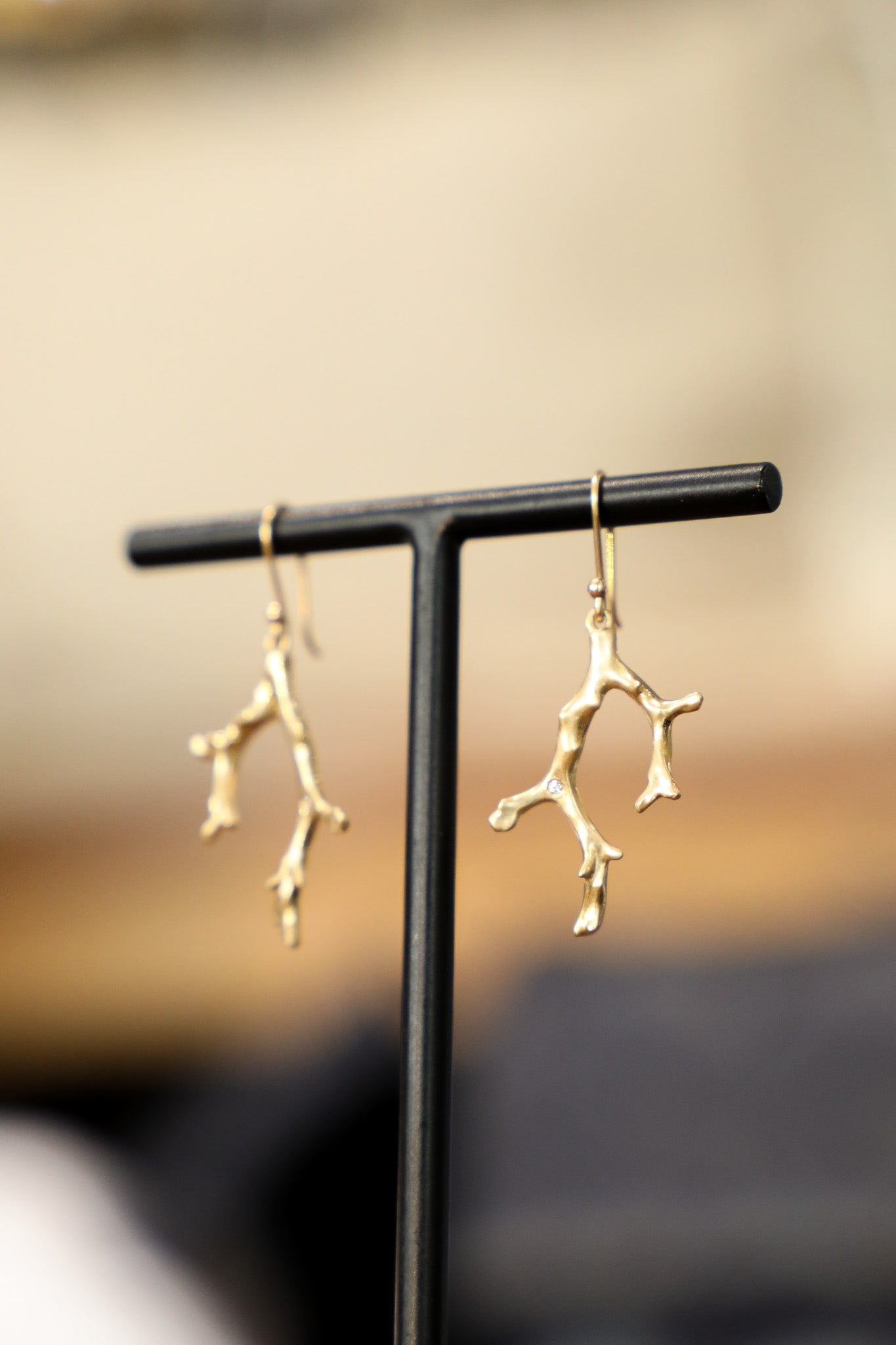 AF (MD9) 14k Coral Branch Earrings w/Diamonds