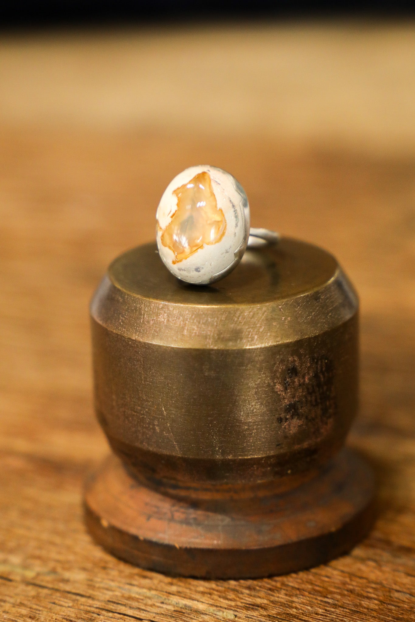 AF (MD50) SS Ring w/Mexican Matrix Opal Egg