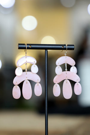 TTT Pink Opal Cut Stone Mini Chandelier Earrings