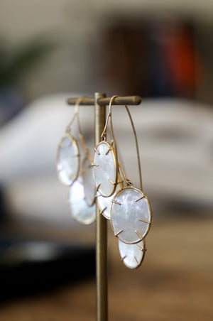 AF (C) 14k YG Silver Dollar Plant Cluster Earrings w/MOP