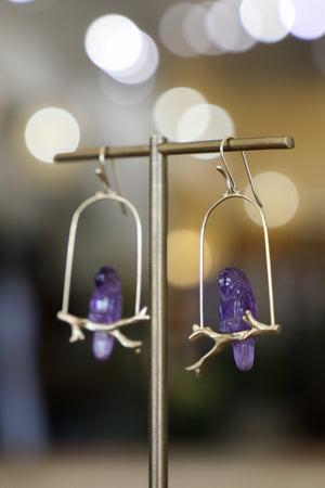 AF (C) 14k YG & Amethyst Amazon Parrot Earrings