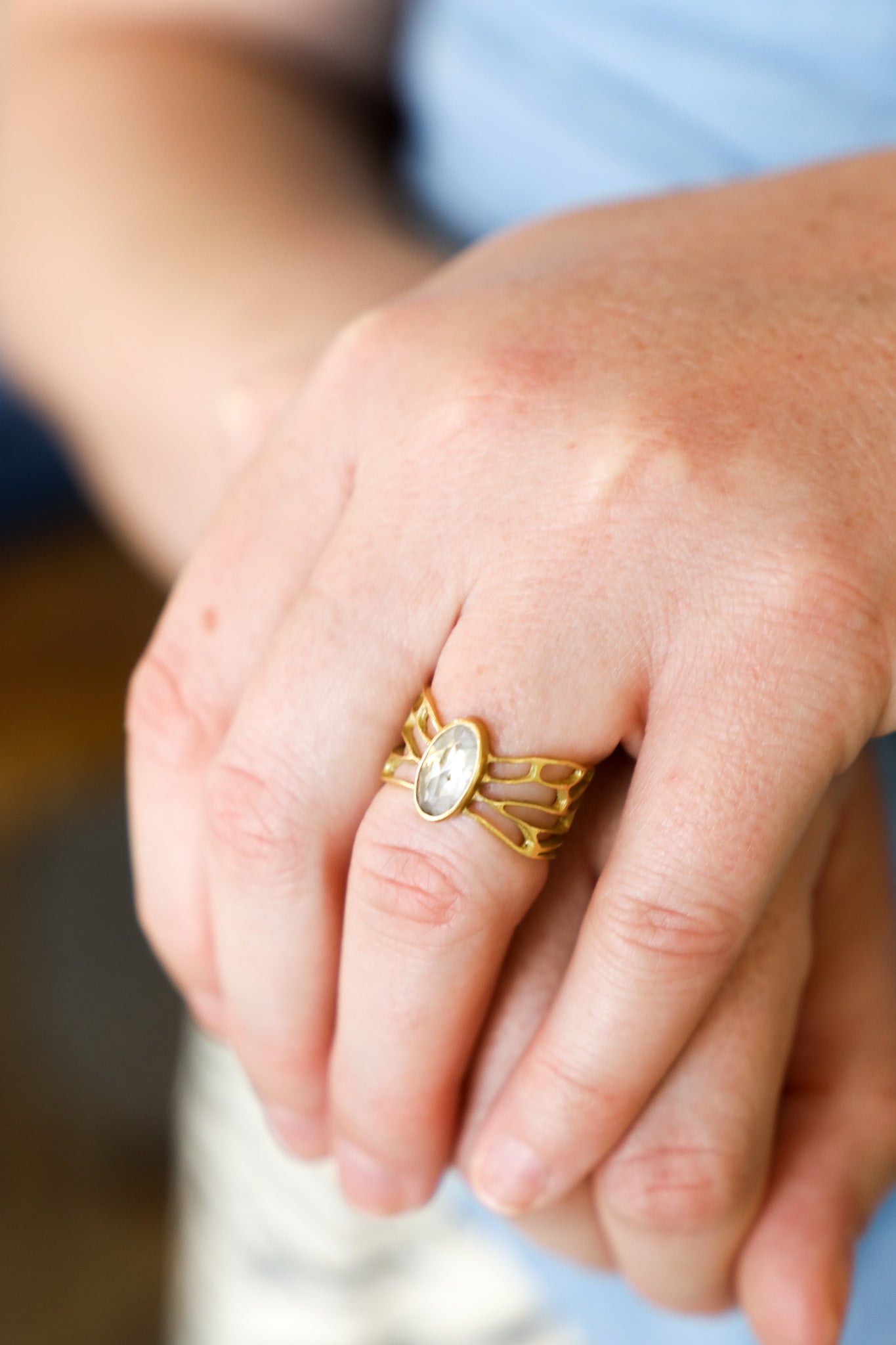 AF (C) 18k YG & Rose Cut Diamond Cicada Wing Ring