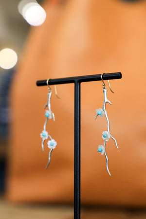 AF (C) SS Blossom Branch Earrings w/MOP & Turquoise