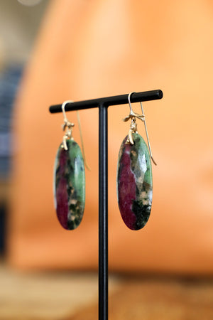 AF (C) Ruby Zoesite Slice Earrings on Medium 10k YG Branches