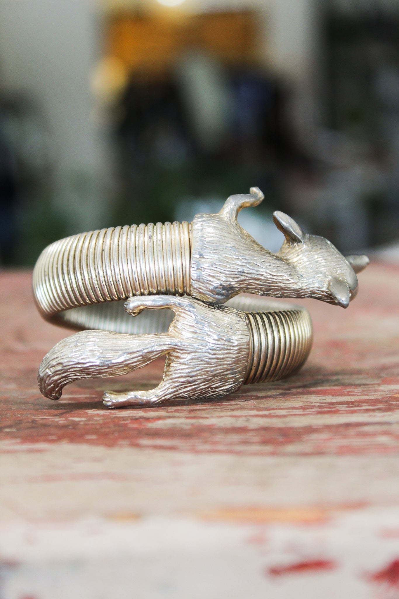 Vintage Silver Stretchy Coil Fox Bangle