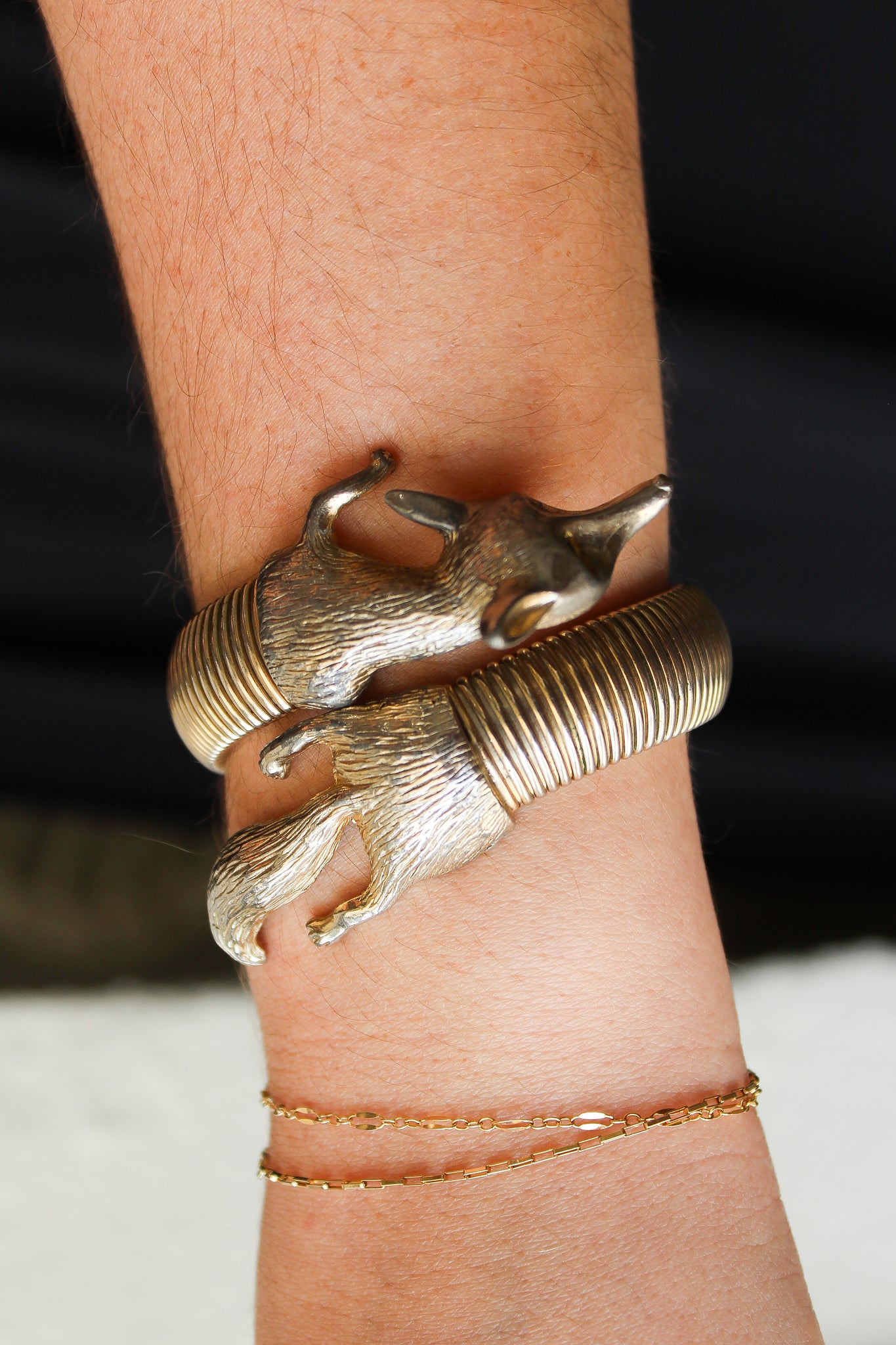 Vintage Silver Stretchy Coil Fox Bangle