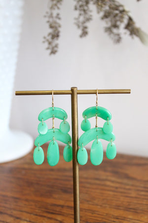 TTT Cut Stone Mini Chandelier Chryoprase Earrings