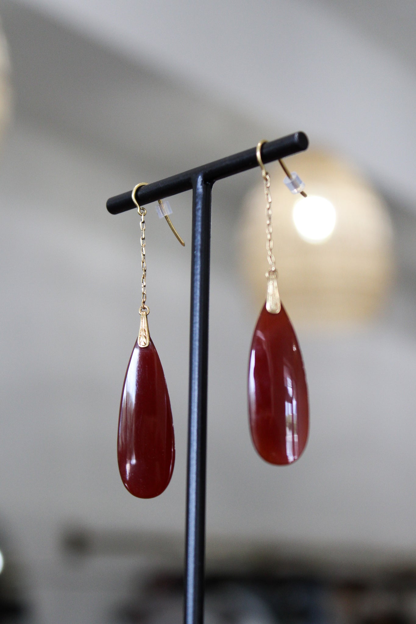 Antique Victorian 18k YG & Carnelian Drop Earrings