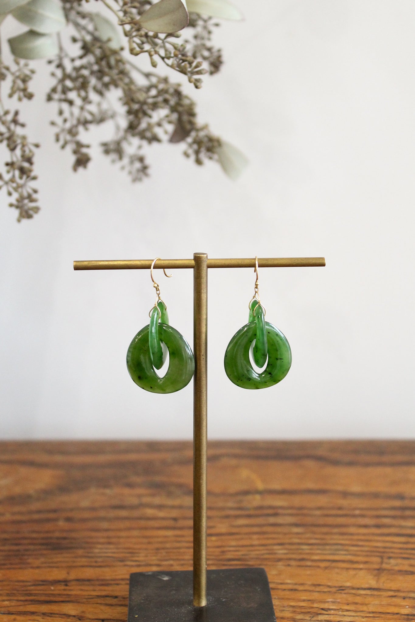 TTT Jade Cut Stone Peacock Link Earrings