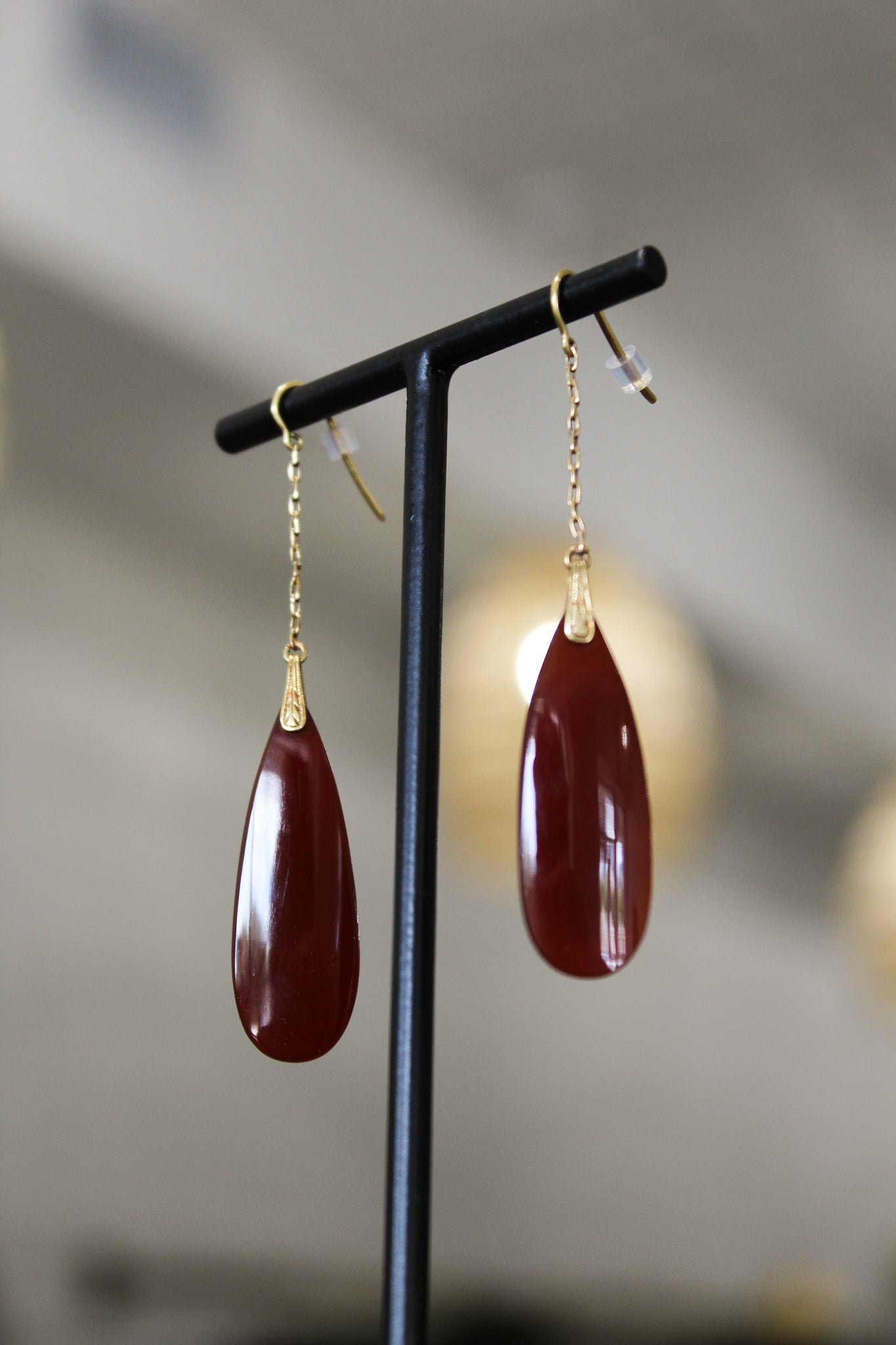 Antique Victorian 18k YG & Carnelian Drop Earrings