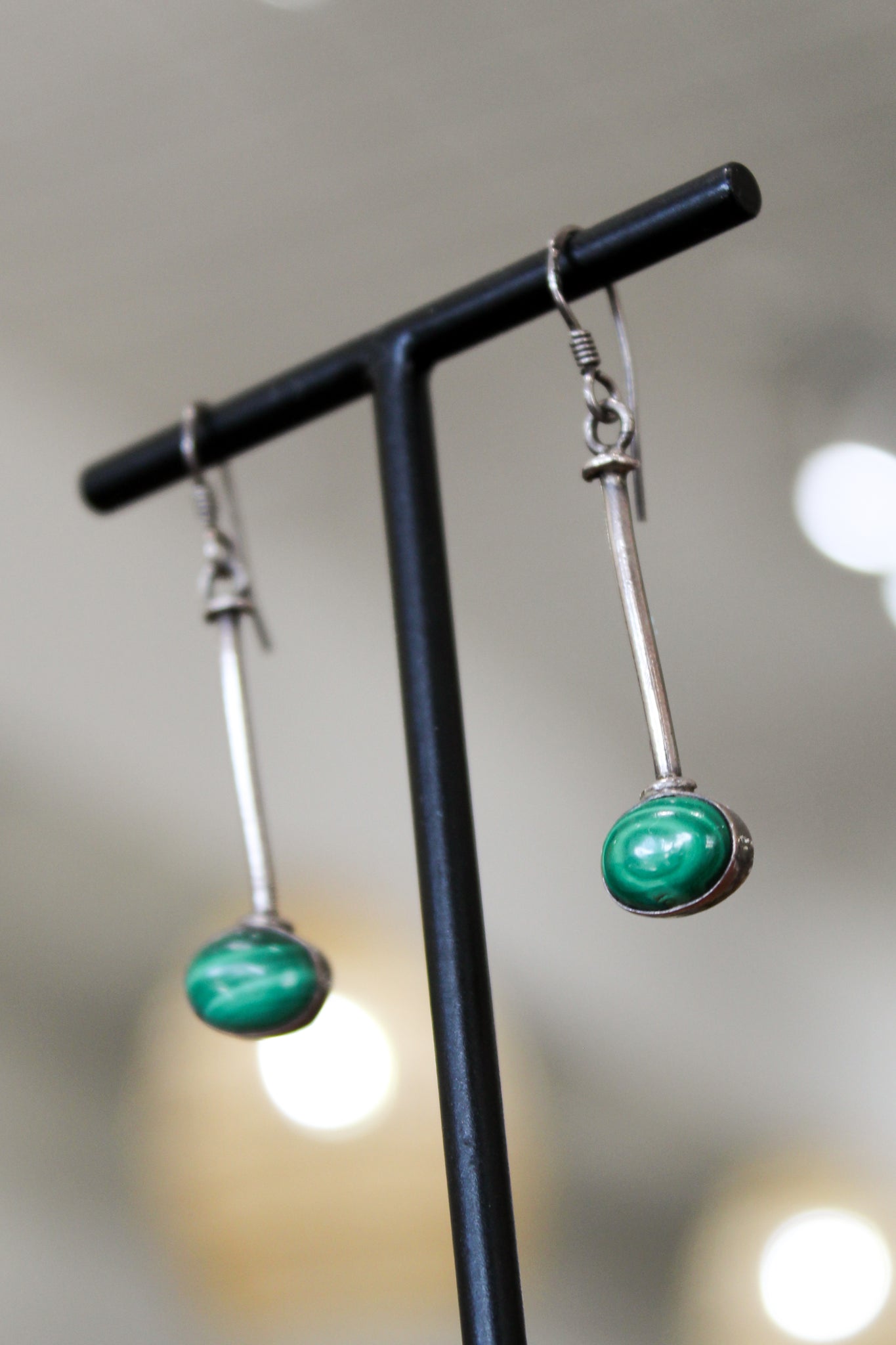 Vintage SS Malachite Drop Earrings