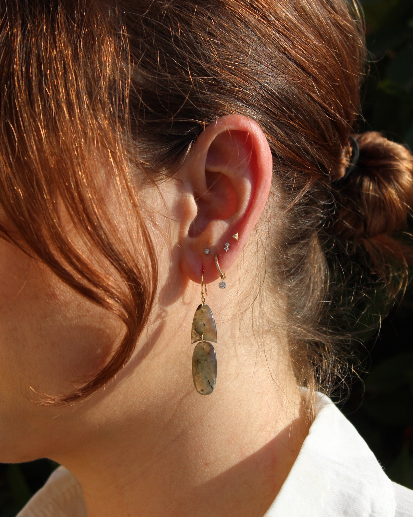 TENTHOUSANDTHINGS 18k Tiny Labradorite Arrowhead Earrings