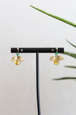 Annette Ferdinandsen 14k Citrine Jeweled Bugs w/Emerald Eyes