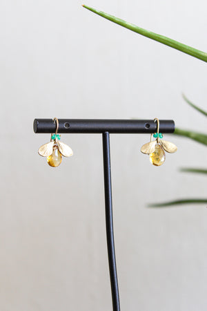 Annette Ferdinandsen 14k Citrine Jeweled Bugs w/Emerald Eyes