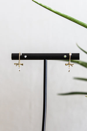 Annette Ferdinandsen 18k Tiny Thorn Branch Earrings w/Diamond Pave & Diamond Drop