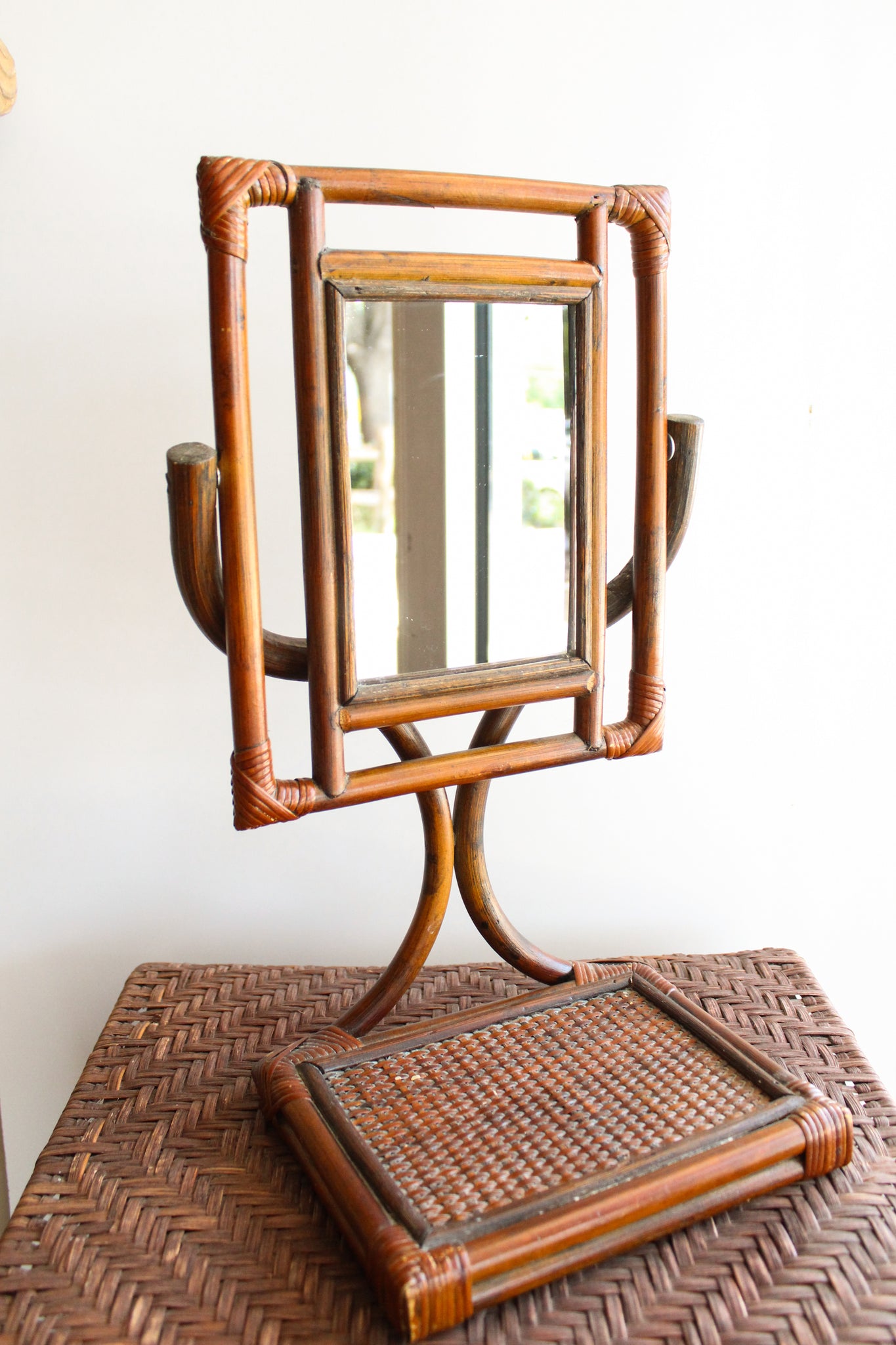 Vintage Small Rattan Vanity Mirror