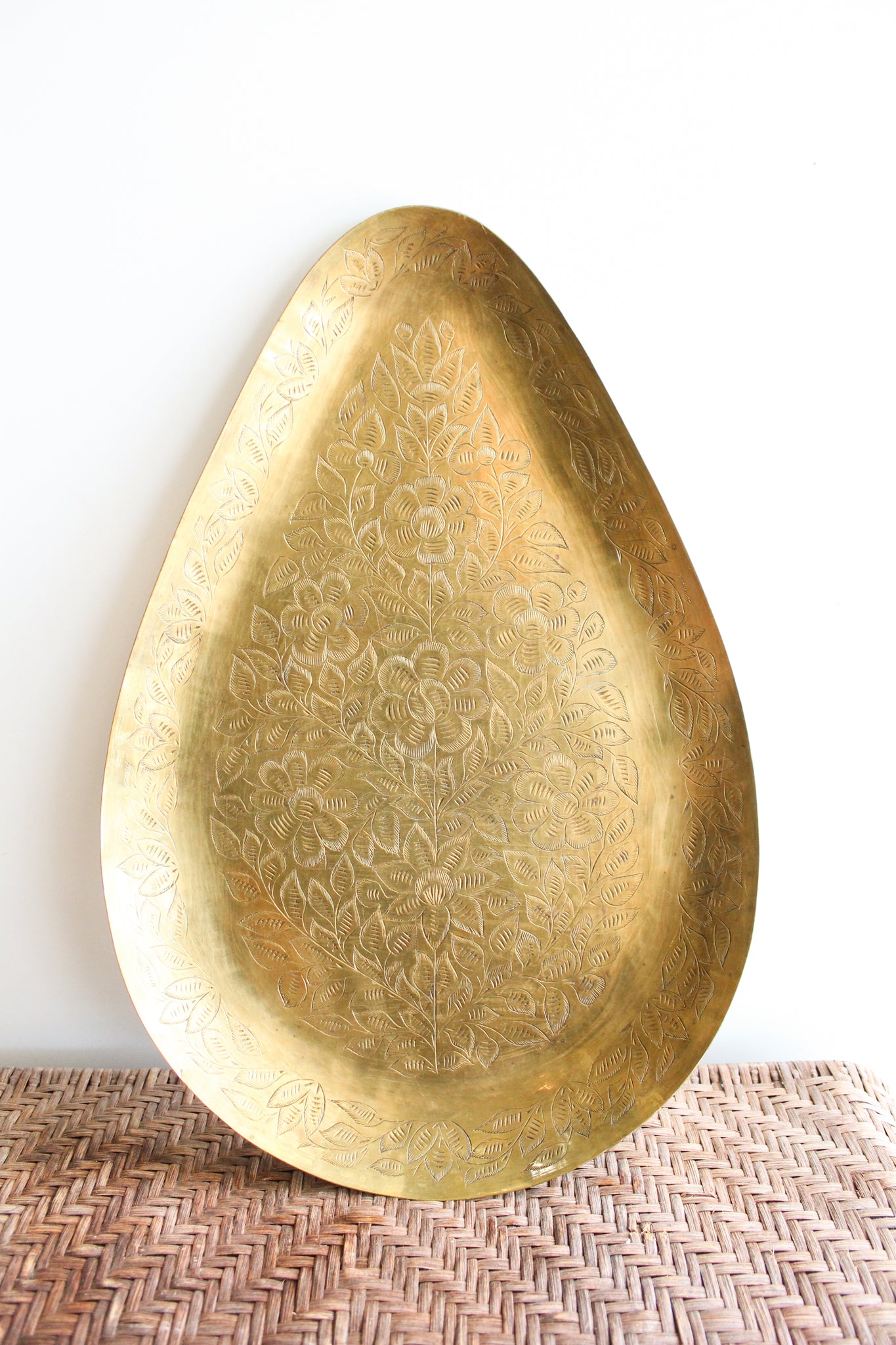 Vintage Etched Brass Oval Tray