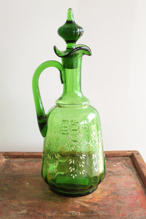50% Off - Vintage Handpainted Green Decanter & Glassware Set (Set/7)