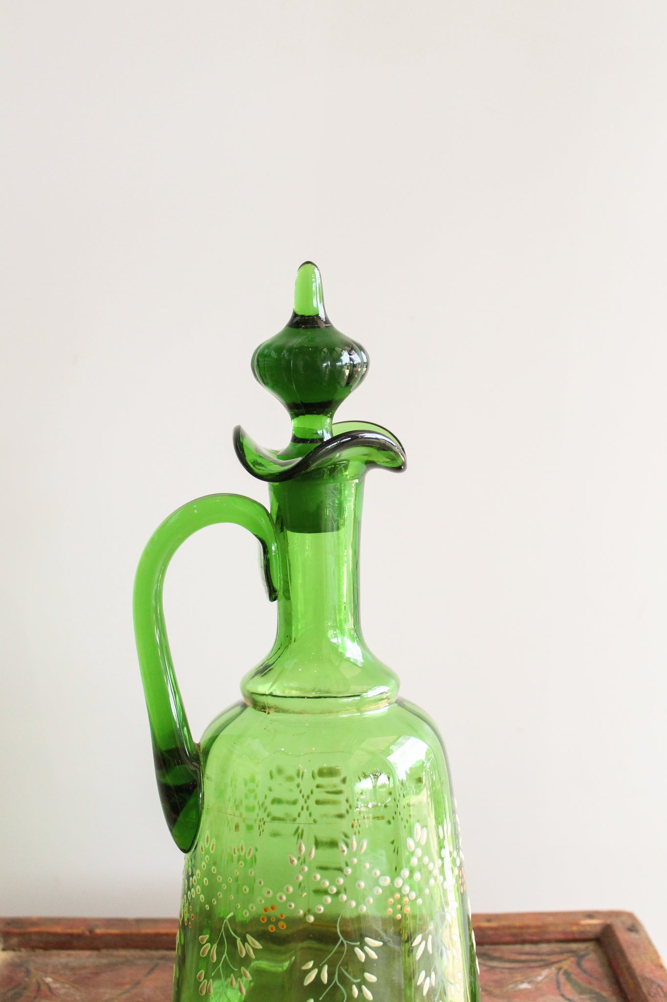 50% Off - Vintage Handpainted Green Decanter & Glassware Set (Set/7)