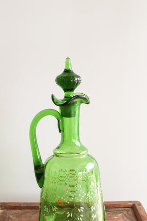 50% Off - Vintage Handpainted Green Decanter & Glassware Set (Set/7)