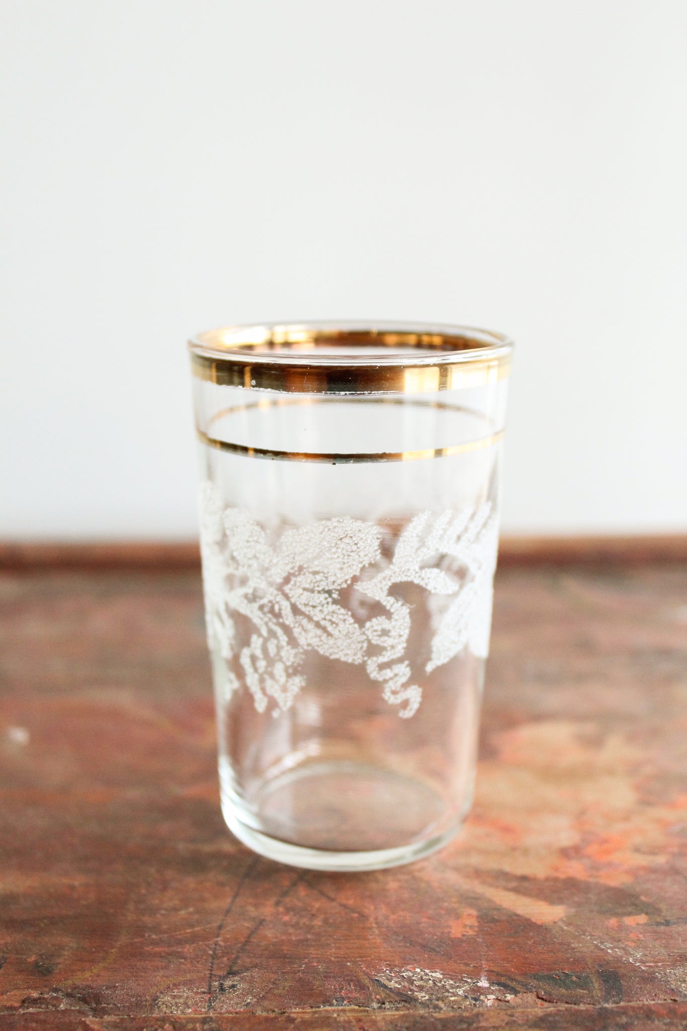 50% Off - Vintage Small Glasses w/Gold & Leaf Detail (set/4)