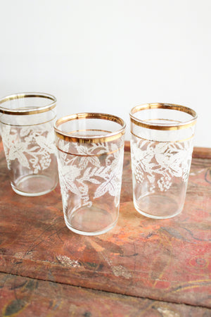 50% Off - Vintage Small Glasses w/Gold & Leaf Detail (set/4)