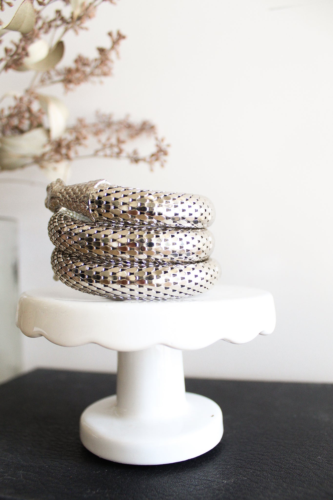 Vintage Silver Mesh Coil Snake Bracelet