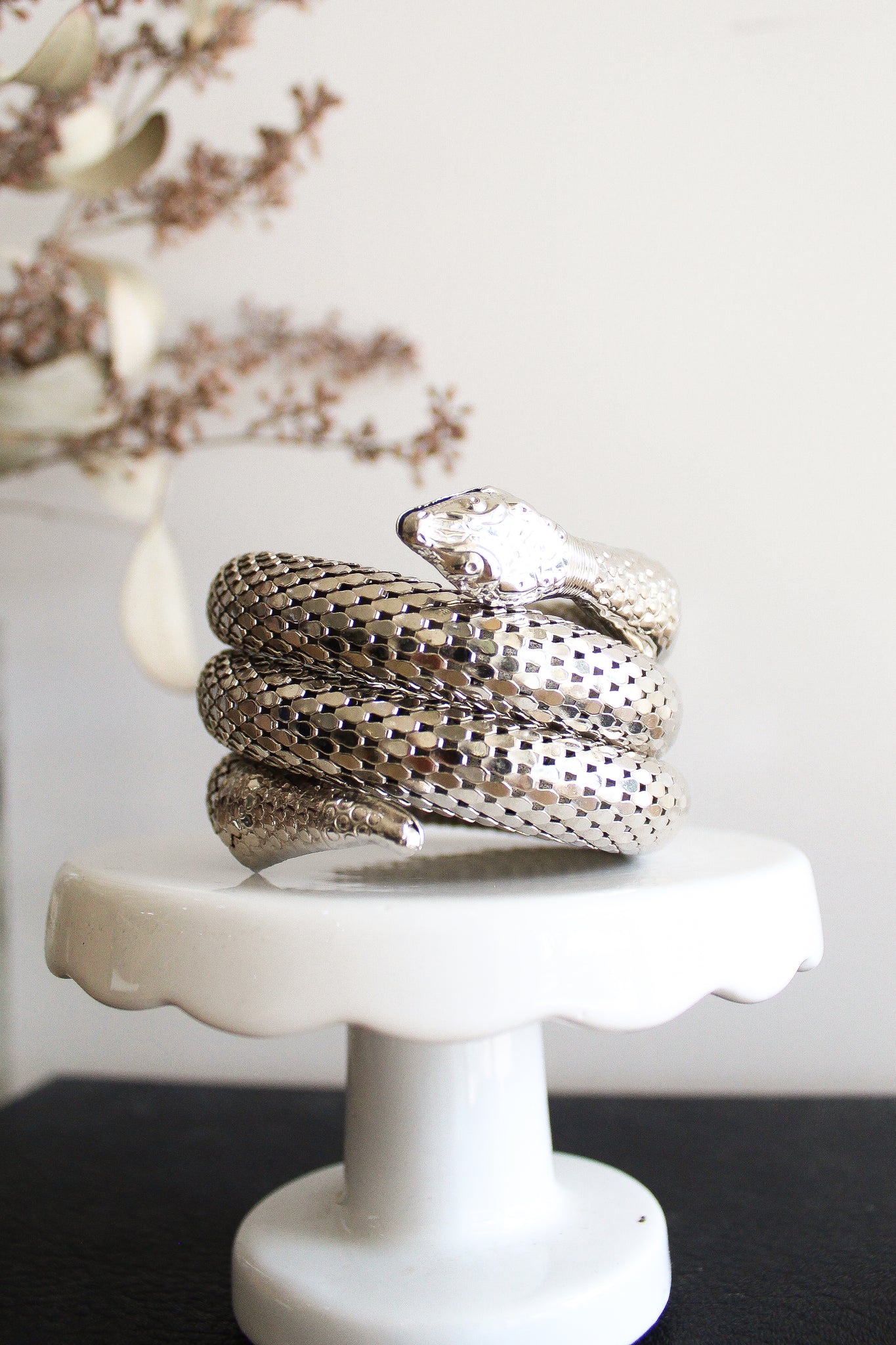 Vintage Silver Mesh Coil Snake Bracelet