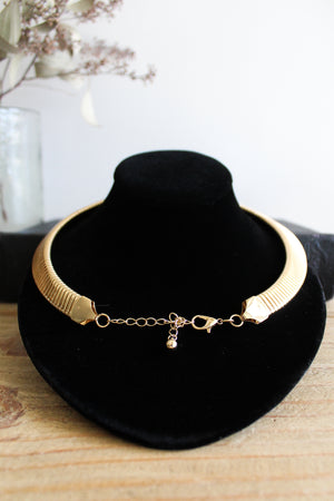 Vintage Gold Tone Graduated Omega Collar Necklace w/Adjustable Length
