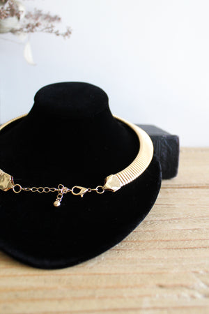 Vintage Gold Tone Graduated Omega Collar Necklace w/Adjustable Length