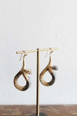 Annette Ferdinandsen 18k Carved Wood Cobra Earrings w/Diamond Eyes