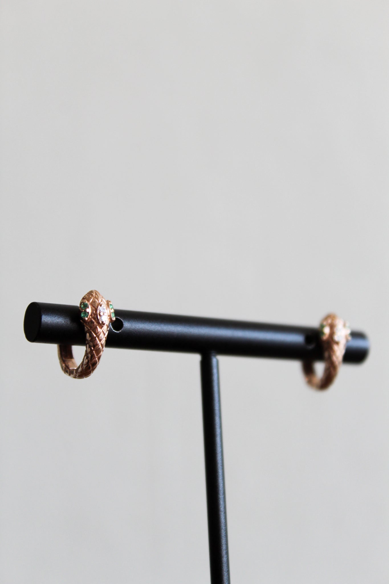 14k Rose Gold Snake Hoops w/4 Emerald Eyes 0.04cts & 4 Diamonds 0.03cts297 -