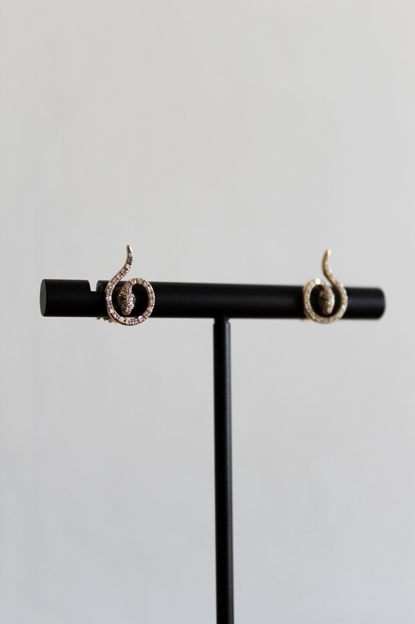 14k Yellow Gold Snake Studs w/4 Tsavorites 0.04cts & 64 Diamonds 0.19cts