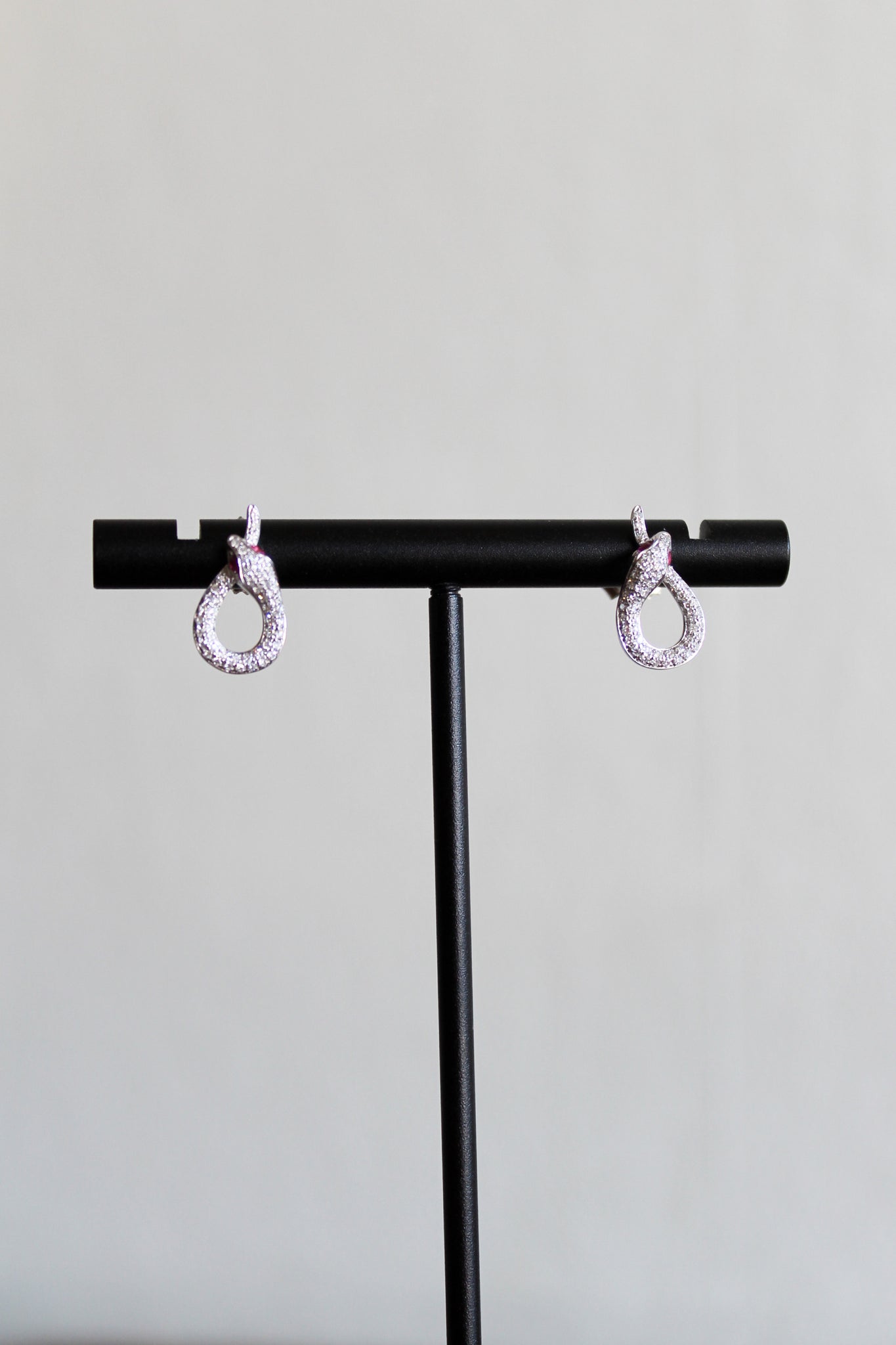 14k White Gold Looped Snake Studs w/110 Round Diamonds 0.23cts & 4 Rubies 0.08cts