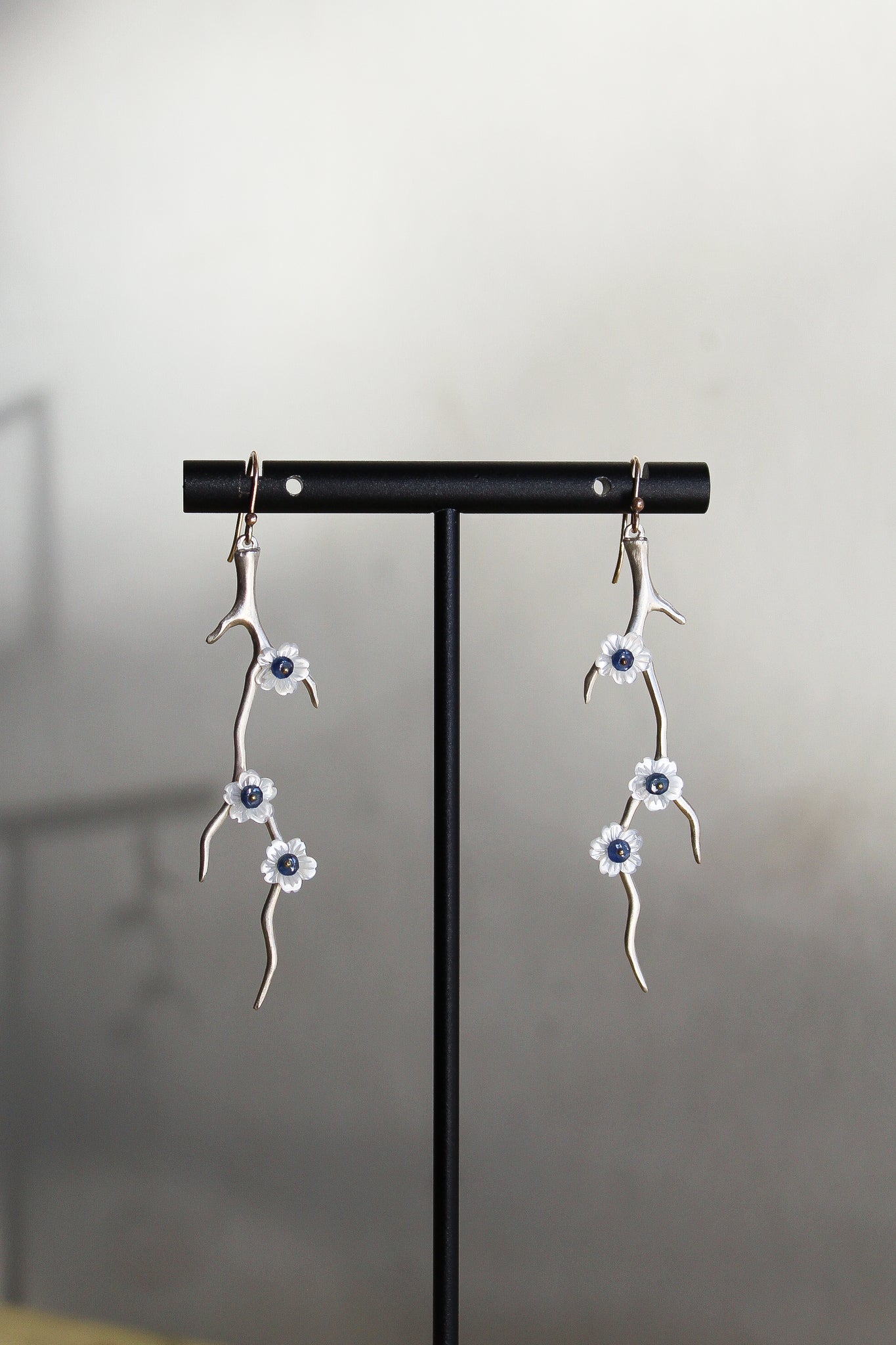 Annette Ferdinandsen SS Blossom Branch Earrings w/MOP & Sapphires