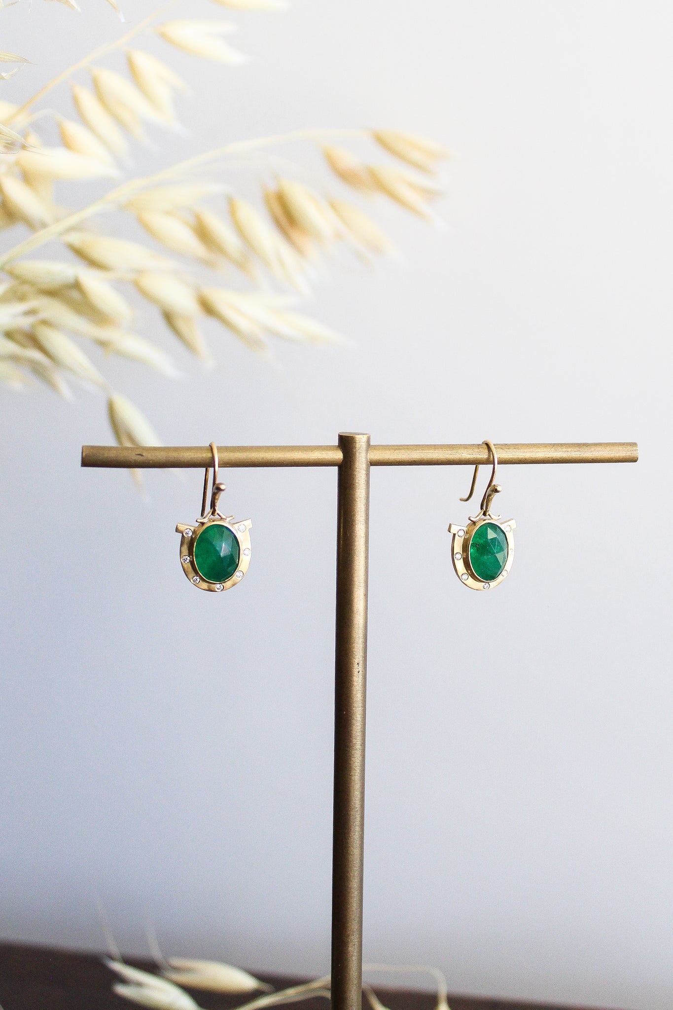 Annette Ferdinandsen 18k Paloma Lucky Horseshoe Earrings w/Emeralds & Diamonds