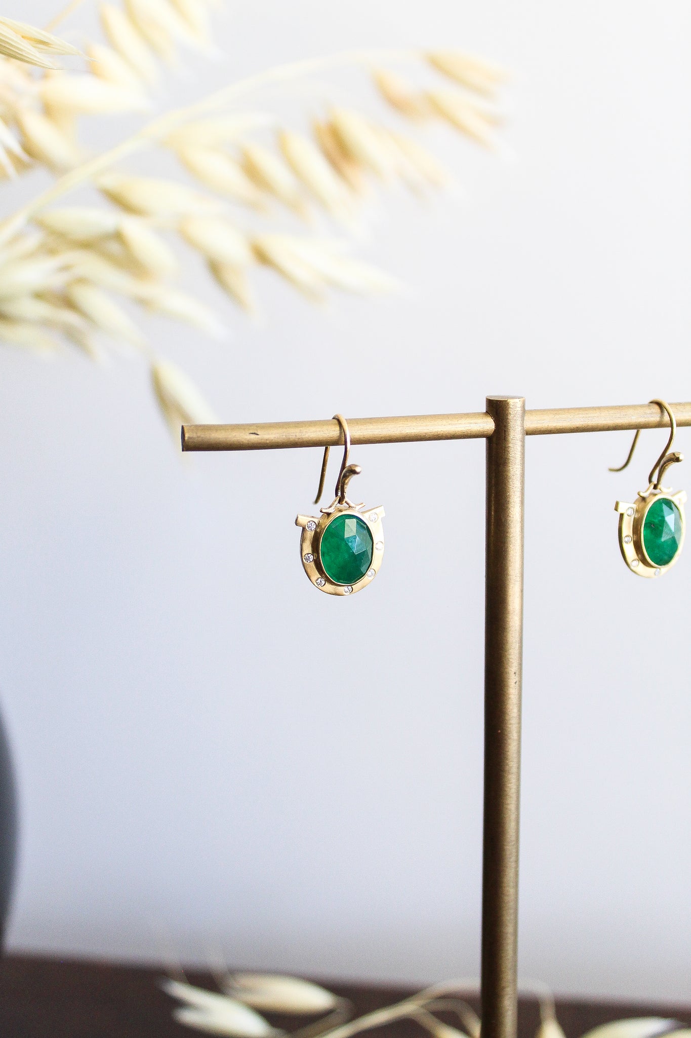 Annette Ferdinandsen 18k Paloma Lucky Horseshoe Earrings w/Emeralds & Diamonds