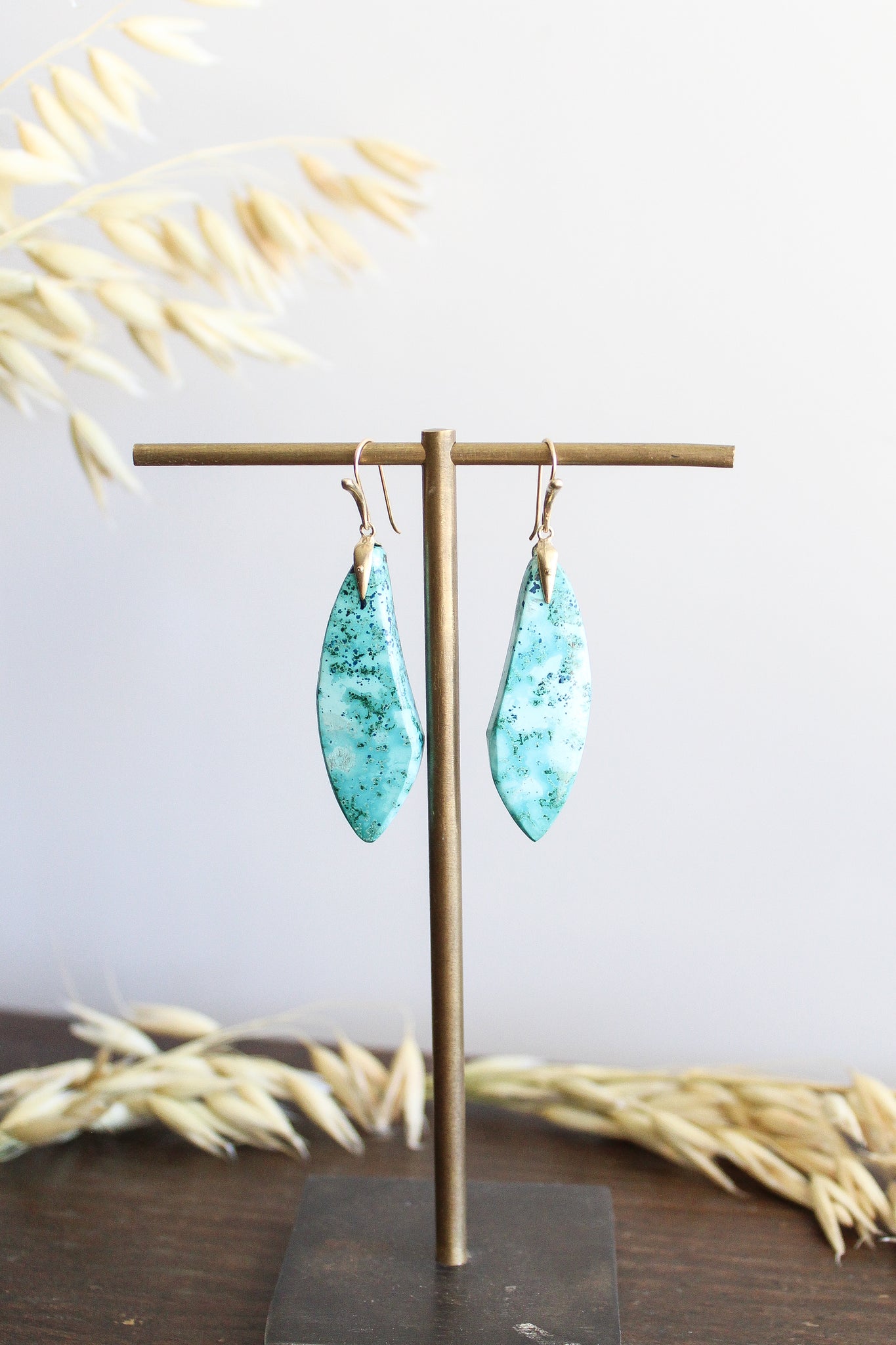 Annette Ferdinandsen 14k Tropical Wing Earrings w/Shattukite