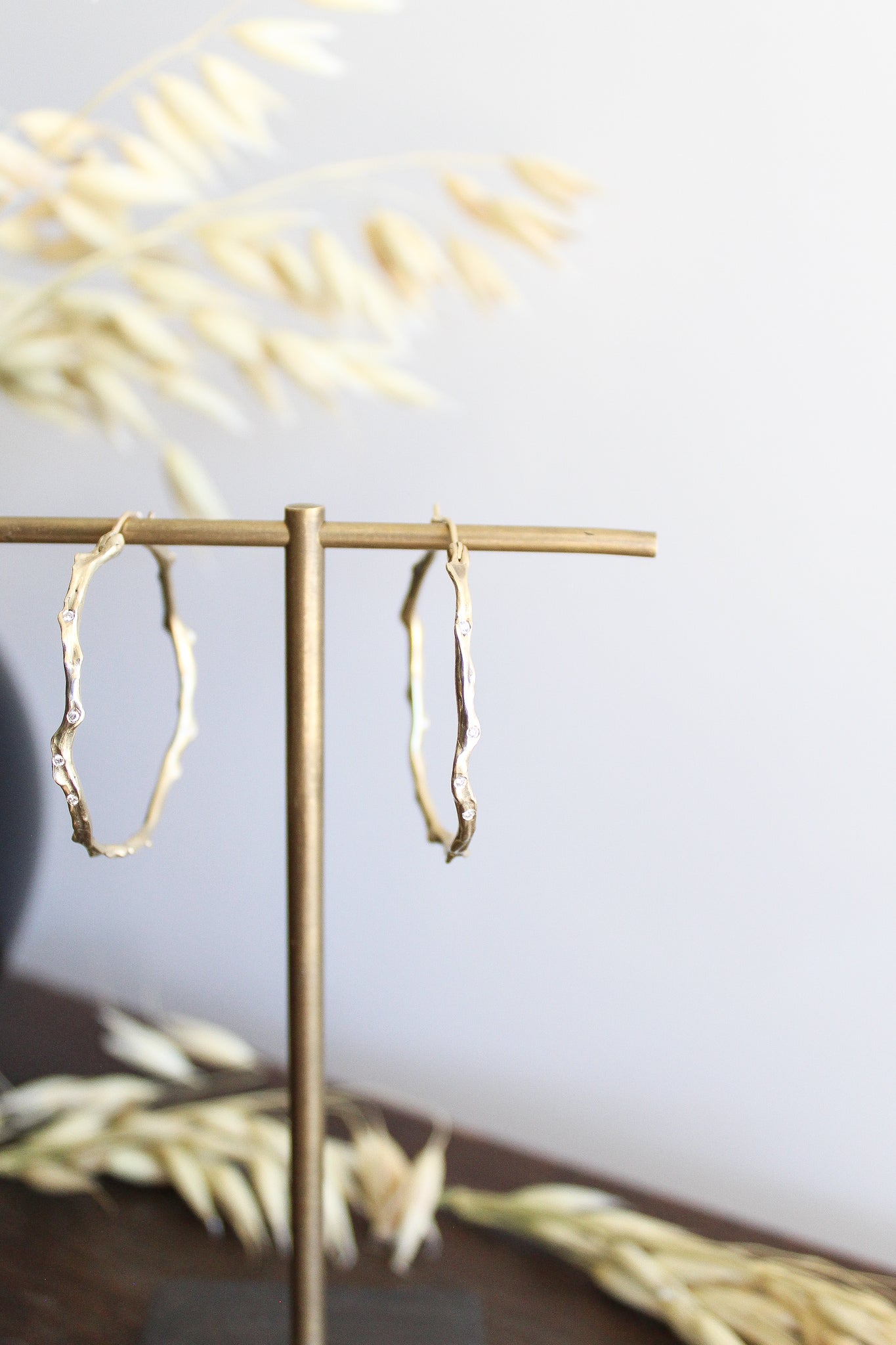 Annette Ferdinandsen Large 10k Coral Stick Hoops w/Scattered Diamonds