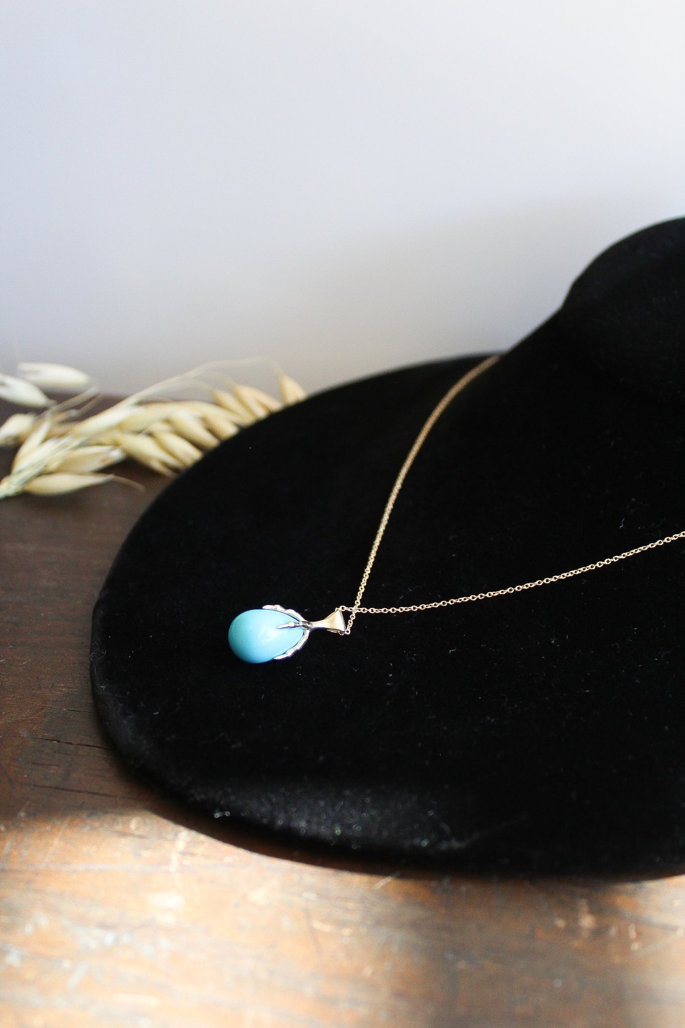 Annette Ferdinandsen Small 14k Claw Necklace w/Turquoise Quail Egg & 18" Chain