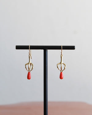 Annette Ferdinandsen Small 10k Claw Earrings w/Coral Drop