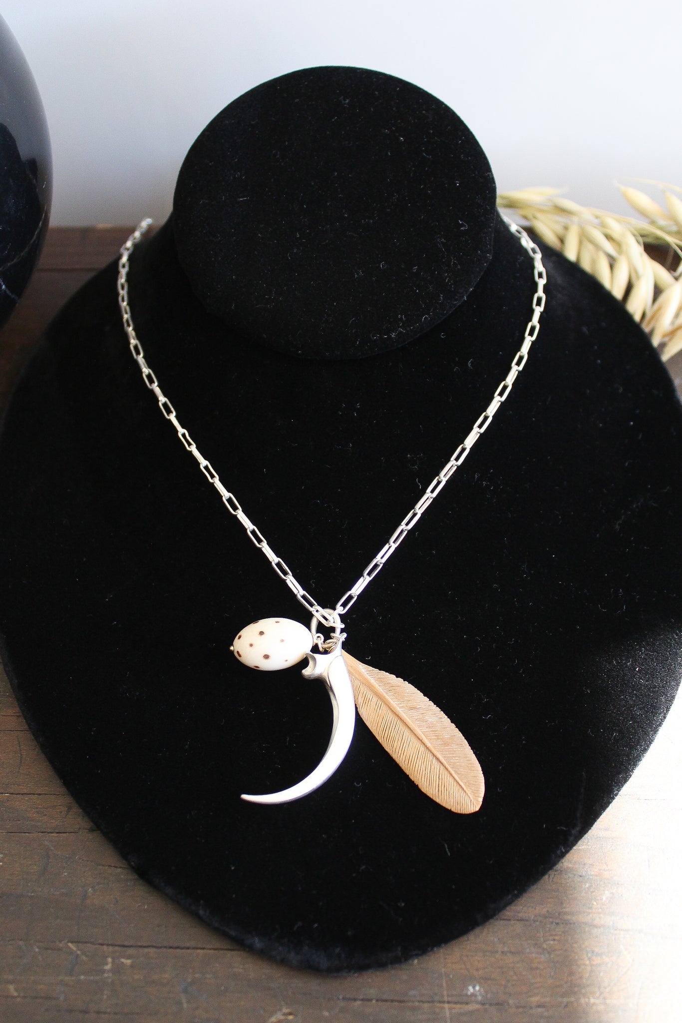 Annette Ferdinandsen SS Scavenger Necklace w/Talon, Bone Feather, & Mammoth Ivory Quail Egg