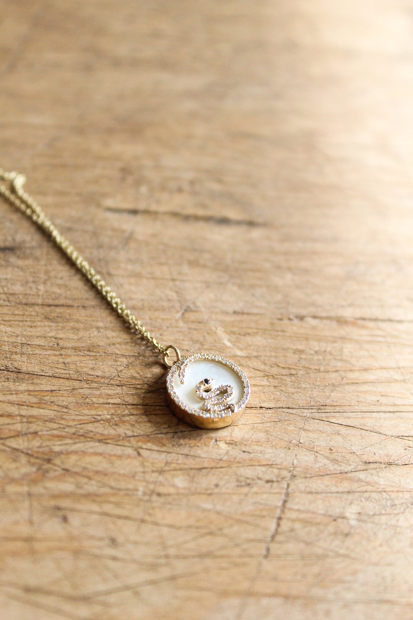 NOUSH 14k YG Snake Necklace w/MOP & Diamonds