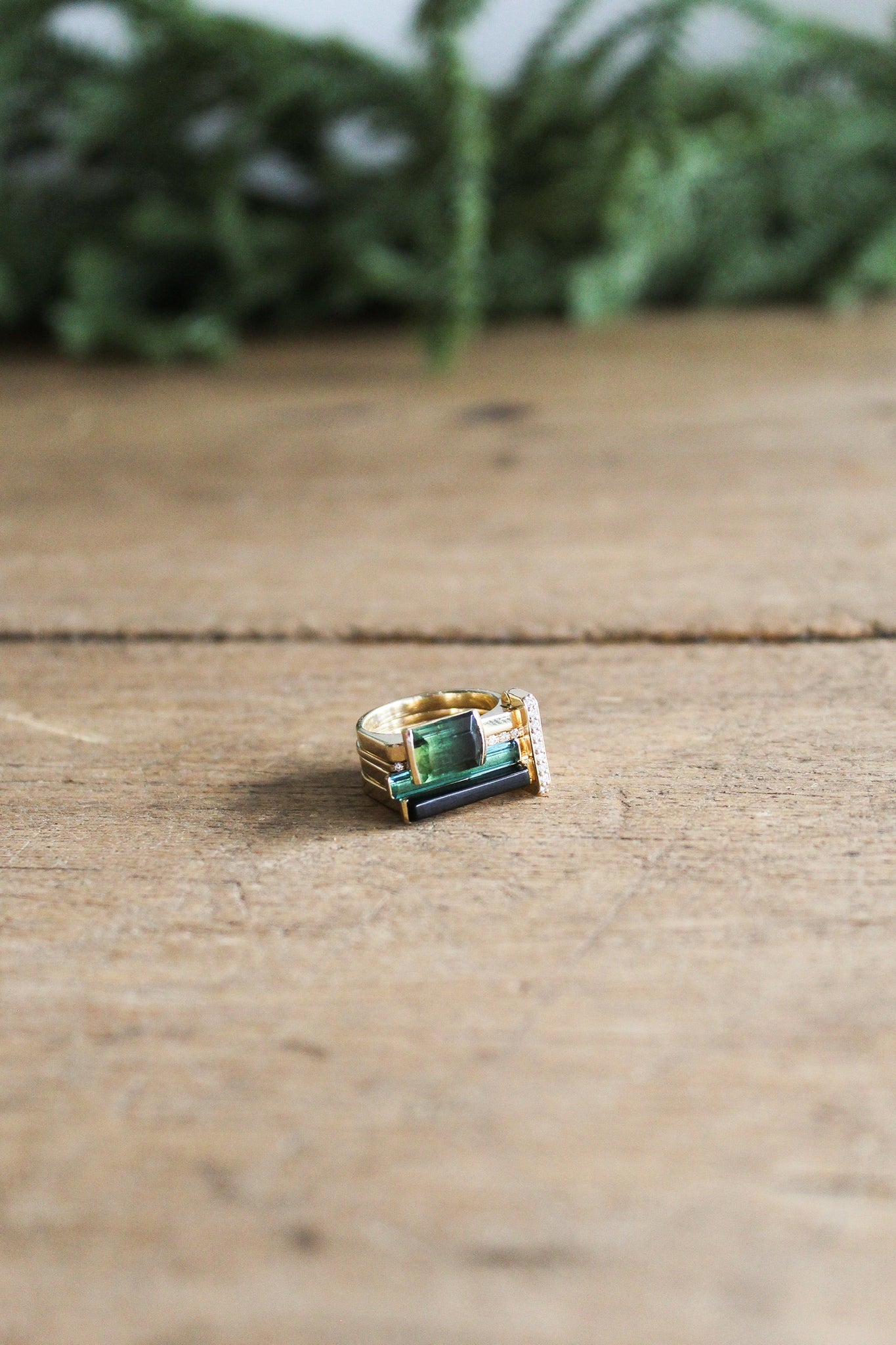NOUSH 14k YG 6.5 Small Watermelon Tourmaline Ring